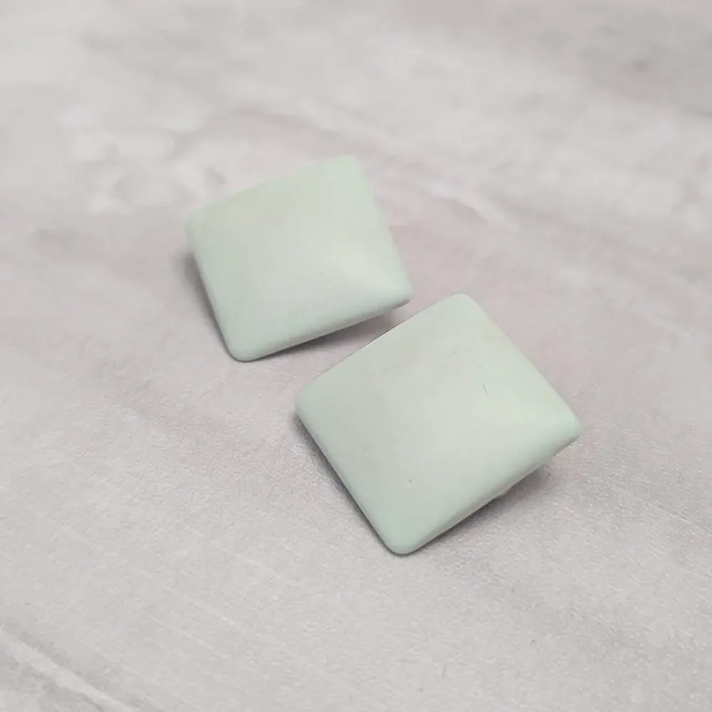 Vintage Clip On Earrings Light Pastel Green Large Retro Square Shape